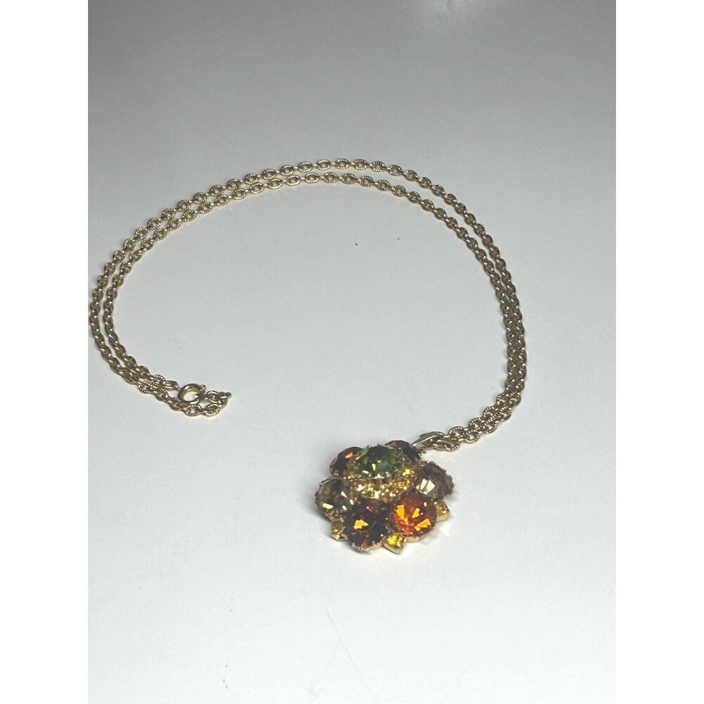 Multicolor Glass Stones Green Amber Golden Tone Medallion Necklace MCM Jewelry - Picture 4 of 9